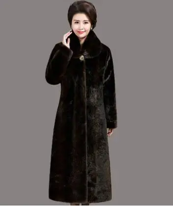 Coffee color Высококачественное меховое пальто от кутюр размера плюс одежда среднего возраста зимние теплые длинные пальто Имитация меха норки классические пальто K4229 - Цвет: Coffee color