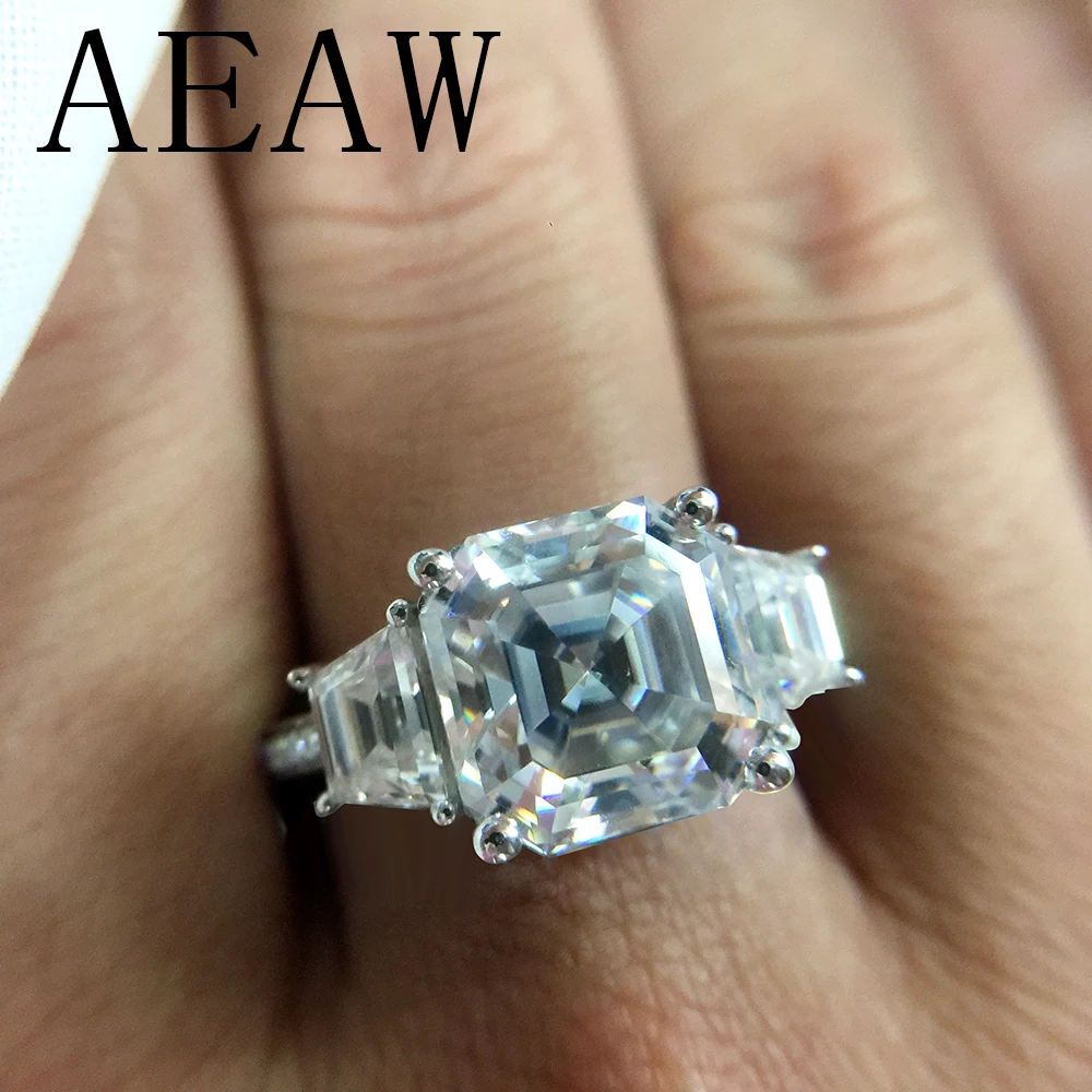 

3 Carat Asscher Cut Moissanite Lab Diamond Ring Set DEF Color Excellent Matching Band Ring For Women Solid 14K White Gold