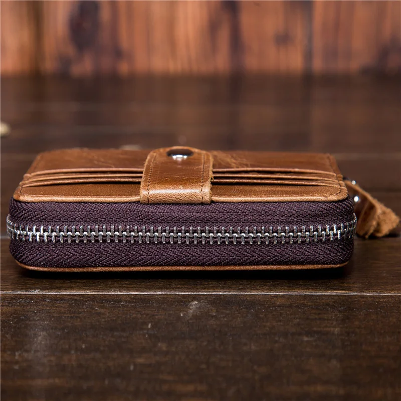 Молния слой воловья кожа RFID Анти дегаузинг Мужская натуральная масло воск