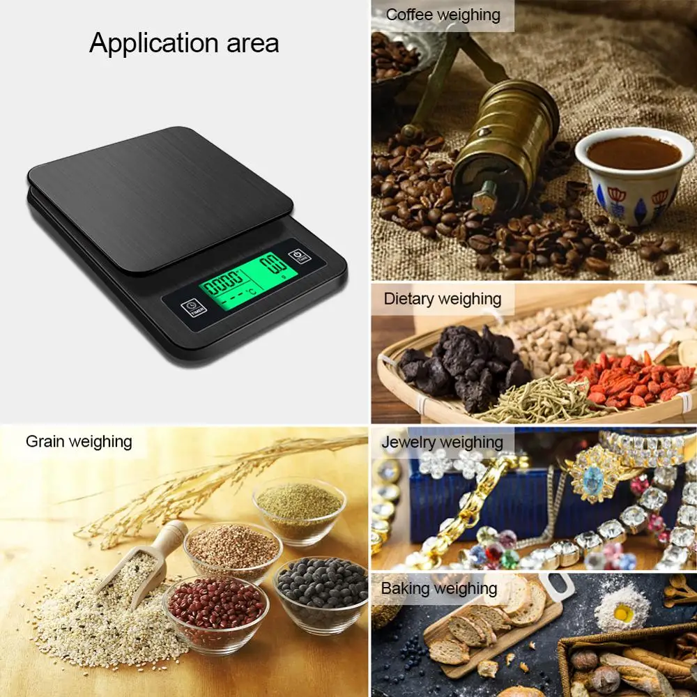

Yieryi Portable Coffee Scale 2kg/1g 1kg/0.1g With Timer Electronic Digital Kitchen Scale High Precision LCD Electronic Scales