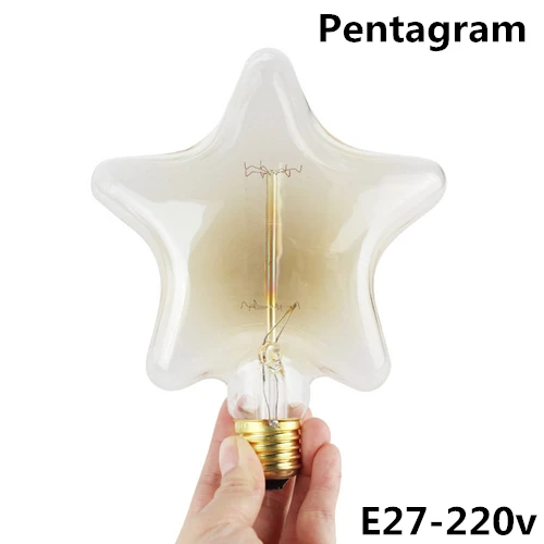 E27-220v-Pentagram Ретро vintage edison bulb E14/E27 40 w 110 v/220 В ампулы винтажная лампа Эдисона лампочка нить накаливания декоративное освещение - Цвет: E27-220v-Pentagram