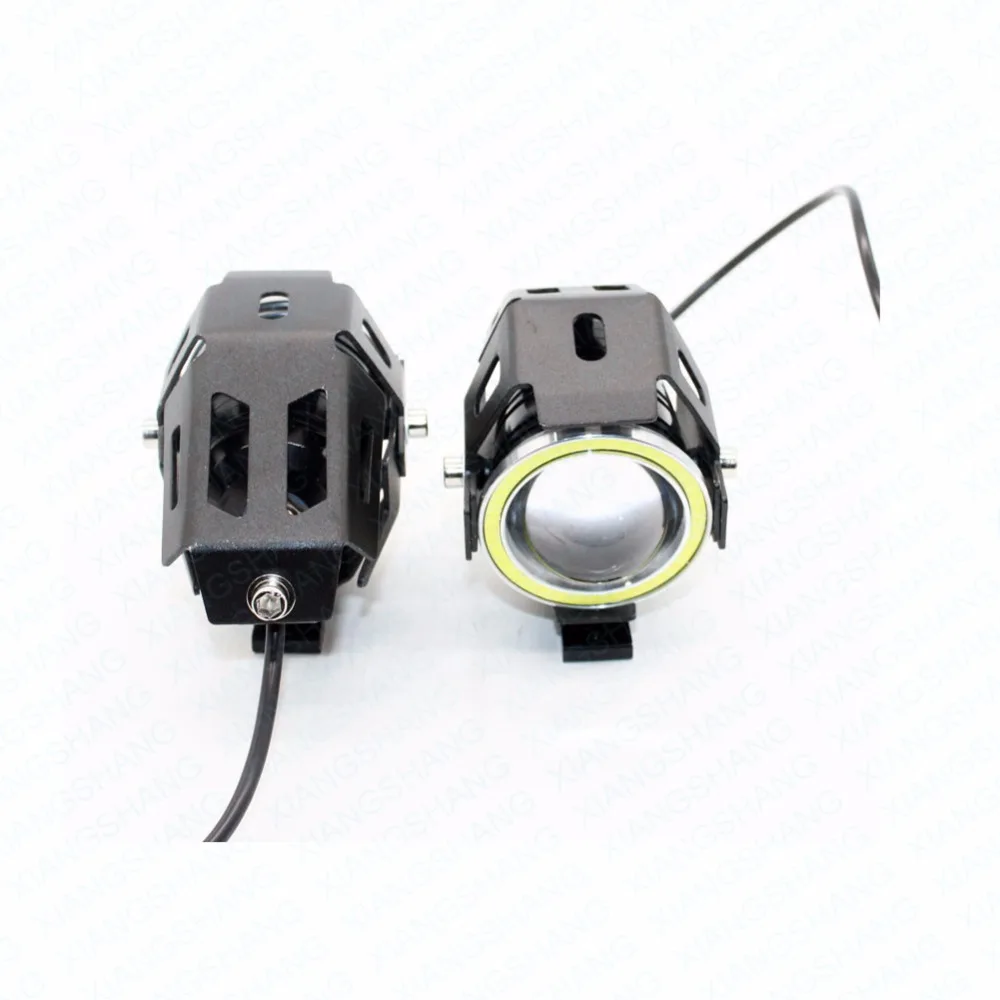 Светодиодный светильник для мотоцикла, 2 шт., с переключателем, светодиодный, U7, 125 Вт, 3000LM, дьявол, ангельский глаз, для бега, вождения, противотуманный светильник, точечный, белый