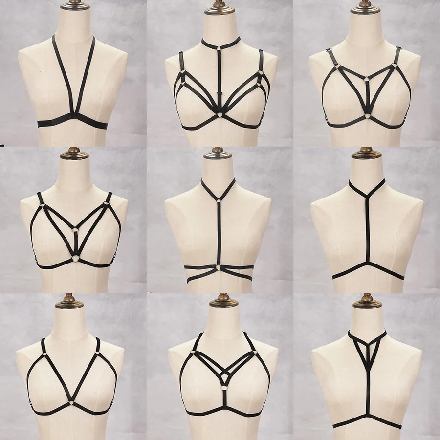 

Cheapest Body Cage Bondage Harness Women Sexy Lingerie 90s Black Body Harness Belt Gothic Crop Tops Cage Bralette Fetish Harness