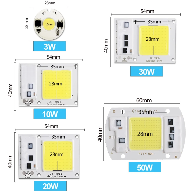 COB LED лампа чип 5 Вт 10 Вт 20 Вт 30 Вт 50 Вт LED COB лампа 220 В Смарт IC драйвер холодный теплый белый Светодиодный прожектор чип