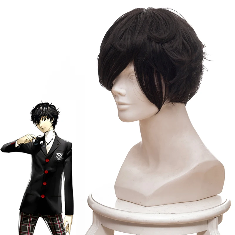 Аниме игра Persona 5 коричневый короткий кудрявый парик для студенческой вечеринки