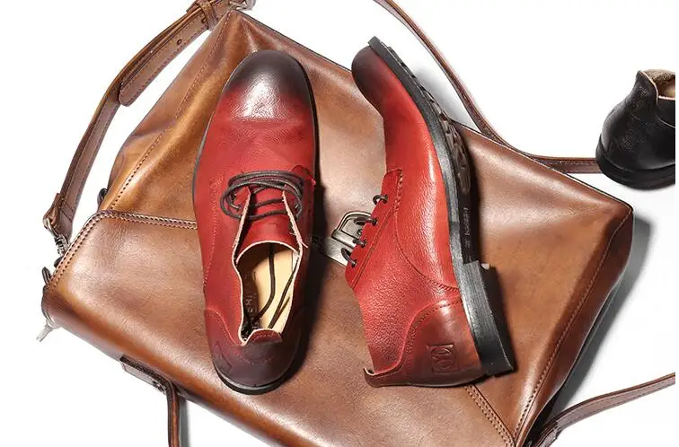 

Lace-Up Men's Oxford Genuine Leather Men Dress Shoes Toes-Spring High Top Casual Shoes Flats Gradient Vintage Manual wrinkled