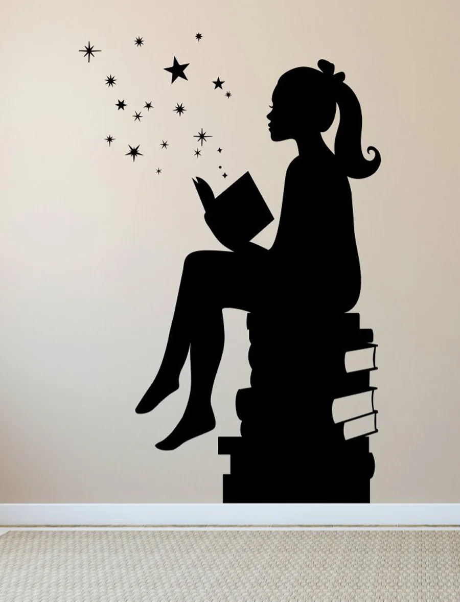 Волшебная Наклейка на стену с изображением девушек книг для чтения виниловые