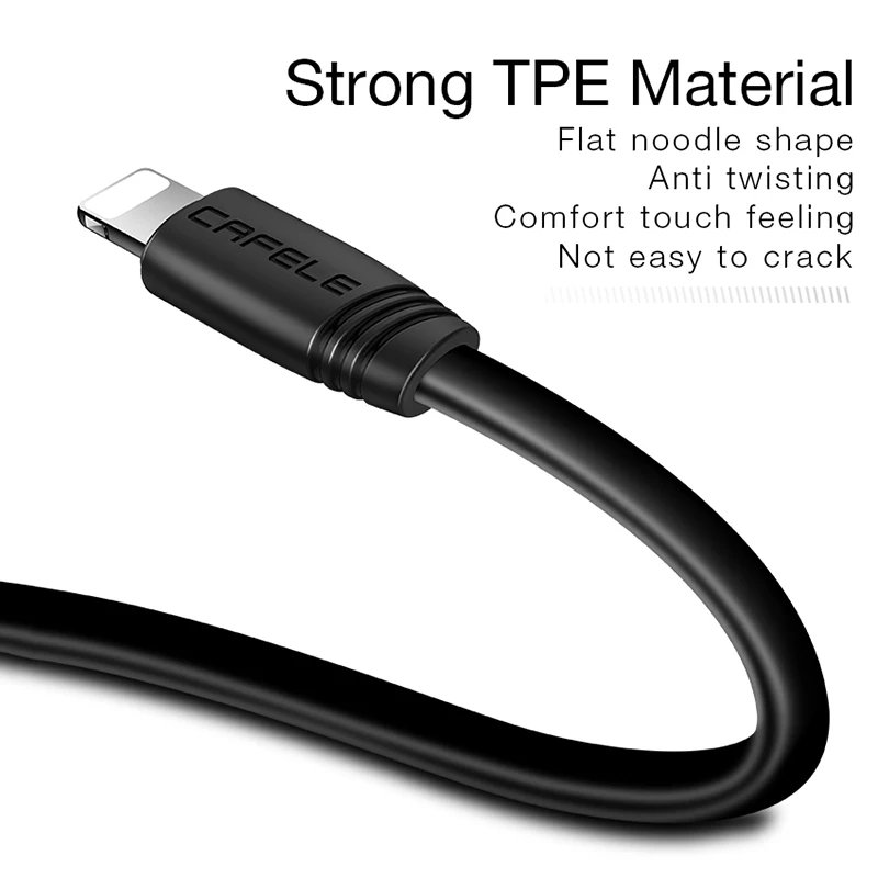 Cafele плоский кабель Usb для iphone X 8 7 6 Plus 5S SE ipad Usb кабель с разъемом usb-c для быстрой зарядки передачи и синхронизации данных кабель прочный безвредный для йоги TPE 5V 2.1A