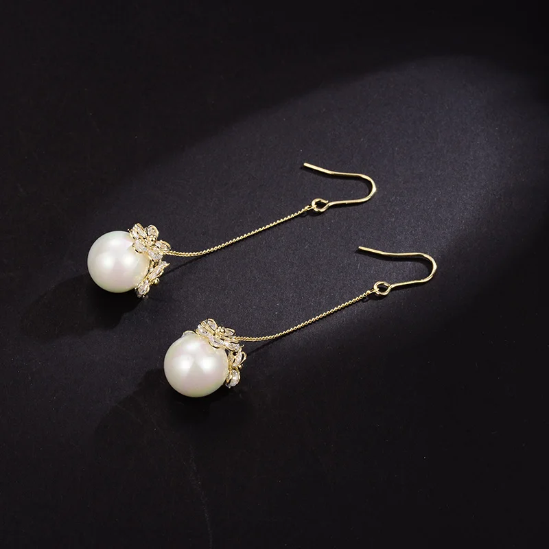 White Pearl Hongye натуральный пресноводный жемчуг Висячие серьги для женщин кулон серебро Циркон Висячие серьги круглые серьги золото серьга из настоящего жемчуга - Цвет камня: White Pearl
