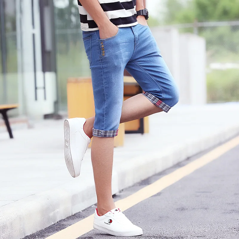 

2018 New Mens Summer Stretch Lightweight Thin Denim Jeans Pure Color Short for Men Jean Shorts Pants 1025