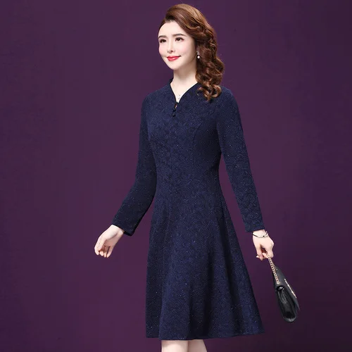 Осеннее женское платье новый стиль Зимняя мода v образный вырез невидимая молния