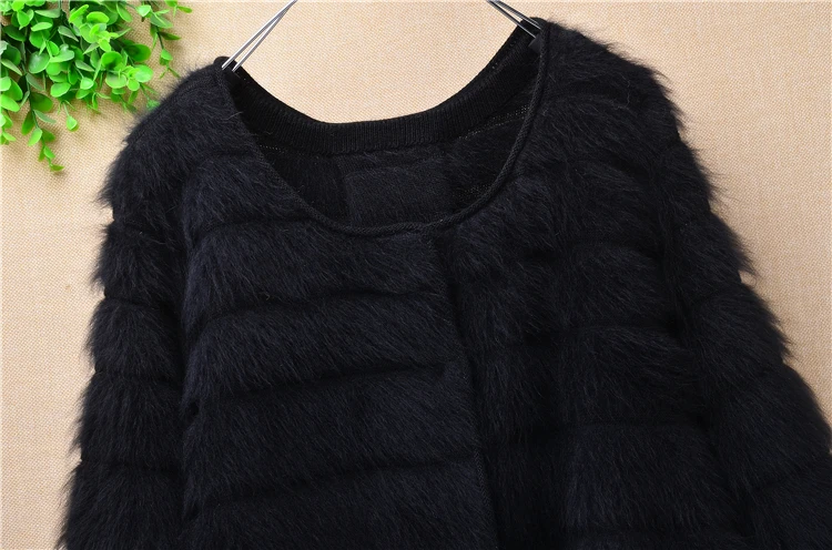 lady thick warm geniune plush angora rabbit fur strip cardigan Women long flare sleeves women mink cashmere sweater coat winter |