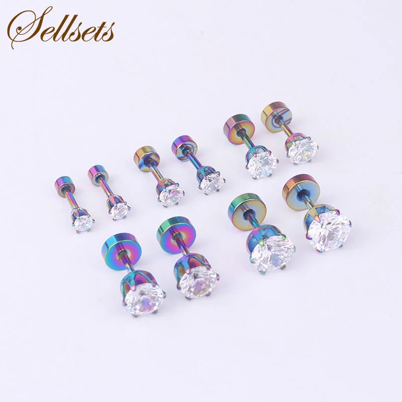 Серьги гвоздики Sellsets из нержавеющей стали с фианитом серьги туннели для пирсинга