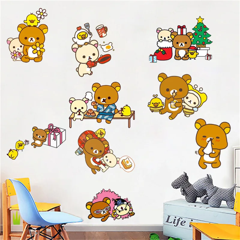 Rilakkuma Расслабленный медведь мультфильм наклейки на стену спальня детская
