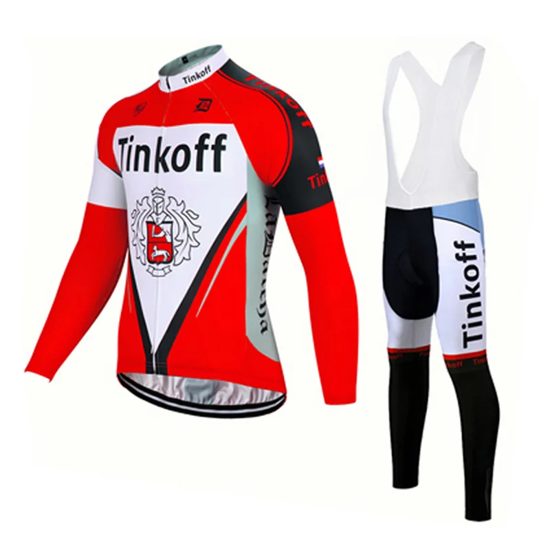 Jersey and Bib Pants Красный команда Tinkoff зимний термальный флис Велоспорт Джерси/Pro велосипедный цикл одежда/гелевый коврик с длинным рукавом MTB велосипедная одежда - Цвет: Jersey and Bib Pants
