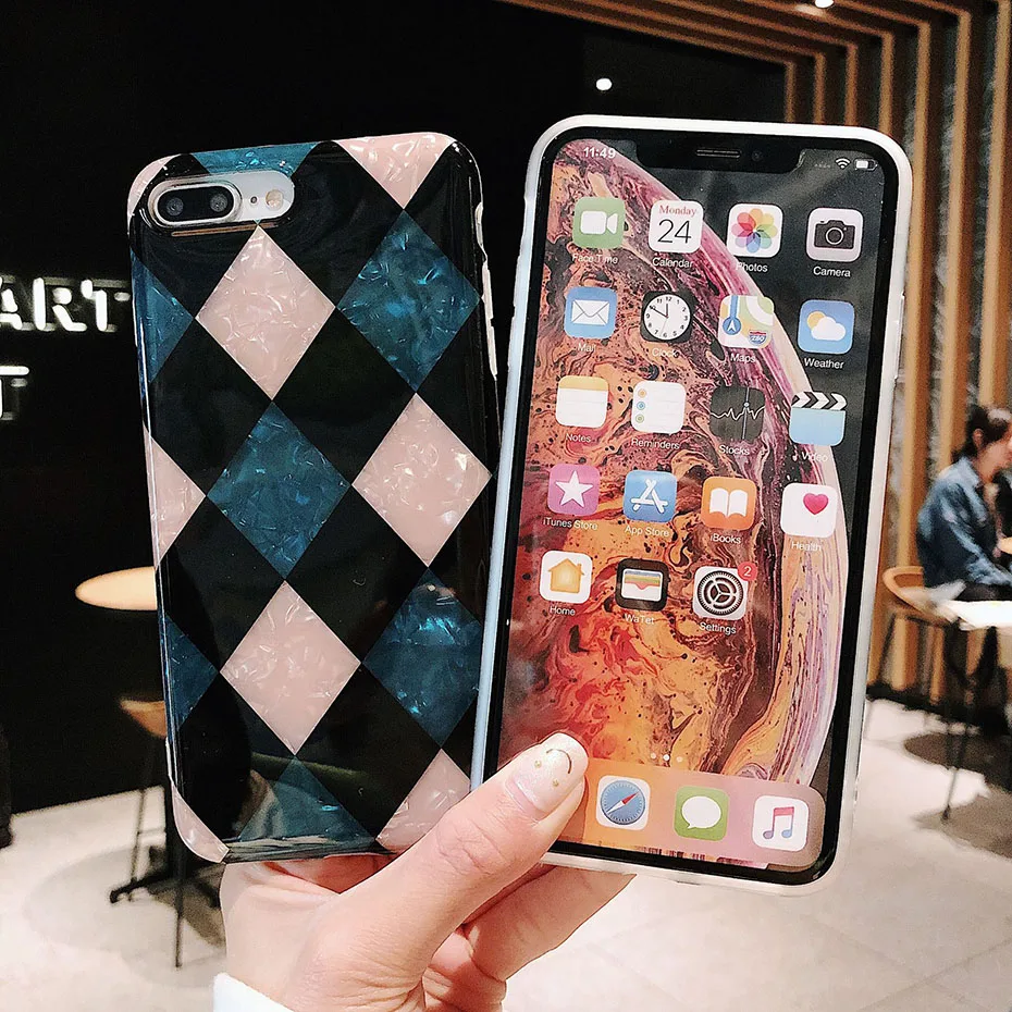 Роскошный чехол для iPhone 8 8Plus 6 6s plus 7 Plus X XR XSMAX мягкий из ТПУ с решеткой силиконовый
