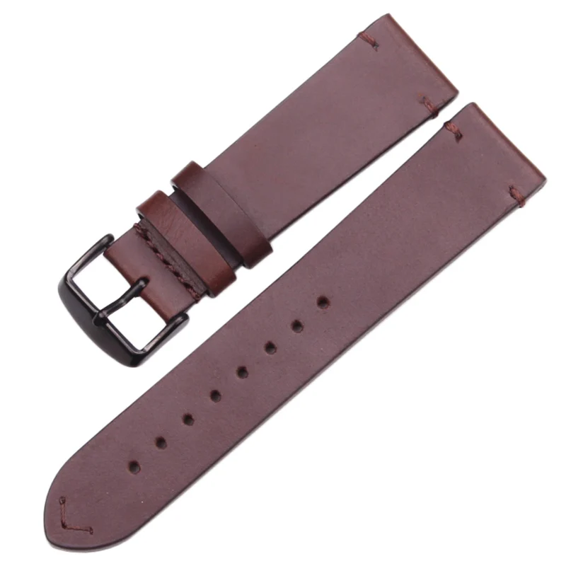 Dark brown black Винтажные Ремешки для наручных часов из натуральной кожи темно-коричневые гладкие наручные часы ремешок 18 мм 20 мм 22 мм ремень с пряжкой из нержавеющей стали - Цвет ремешка: Dark brown black