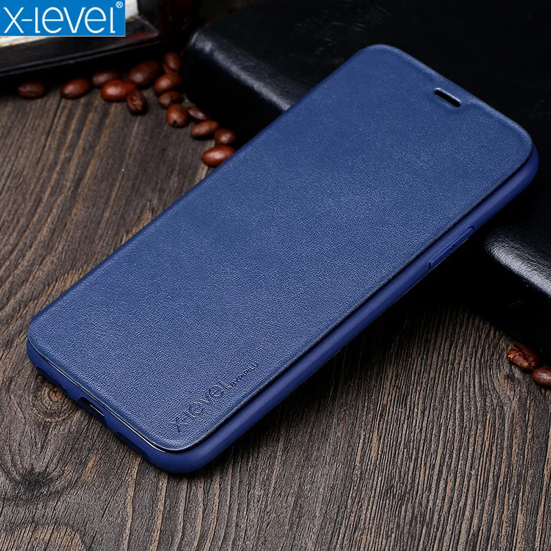 Роскошный флип чехол X Level для iPhone XS XR Max бизнес из искусственной кожи откидная