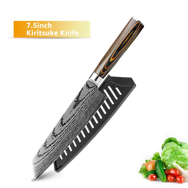 7 inch knife style 2 Поварские ножи, кухонный нож, японский 7CR17 440C, высокоуглеродистая Нержавеющая сталь, имитация дамасской шлифовки, лазерный нож, Прямая поставка - Цвет: 7 inch knife style 2
