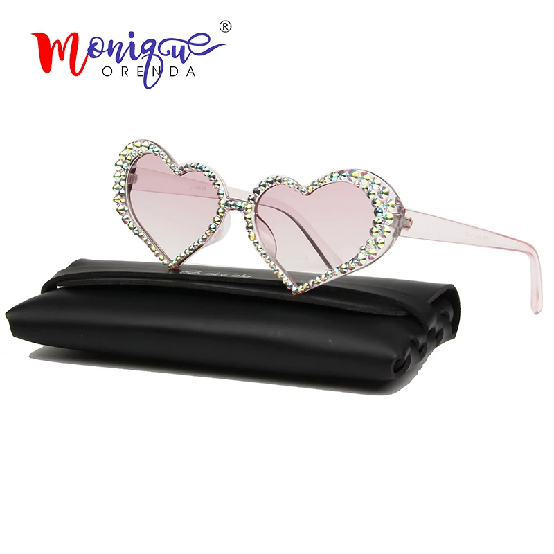 Женские солнцезащитные очки 2019 милые в форме сердца с блестящими кристаллами