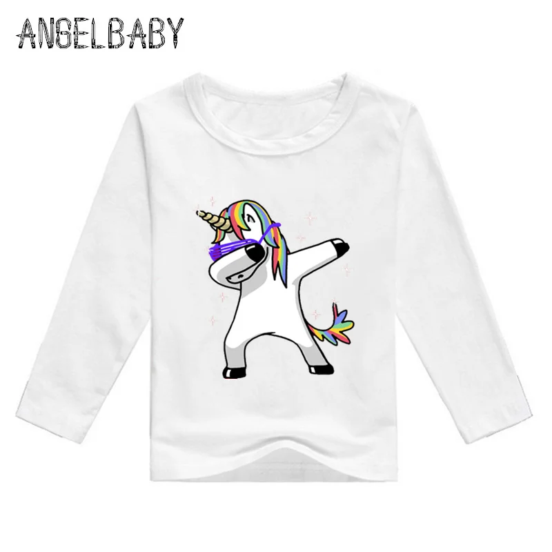 2019 детская забавная футболка с мультяшным рисунком единорога длинным рукавом