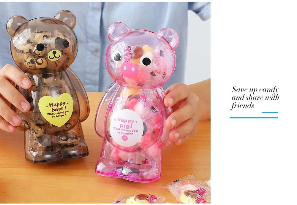 Bear Money Box Plastic Coin Saving Piggy Bank Transparent Candy Storage Safe Box Child Kids Cash for Deposit Home Decor AP0728