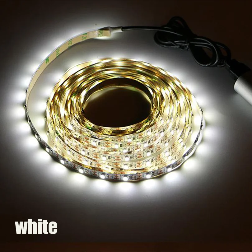 White Светодиодная лента Usb 5v без водонепроницаемого теплого белого/RGB 3528SMD, применимая для автомобиля и украшение для велосипеда или контурное освещение - Испускаемый цвет: White