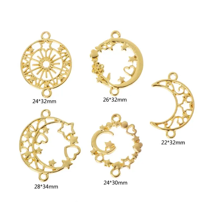 

5Pcs Moon Star Metal Frame Connector Bezel Blank Setting UV Resin Jewelry Making Accessories