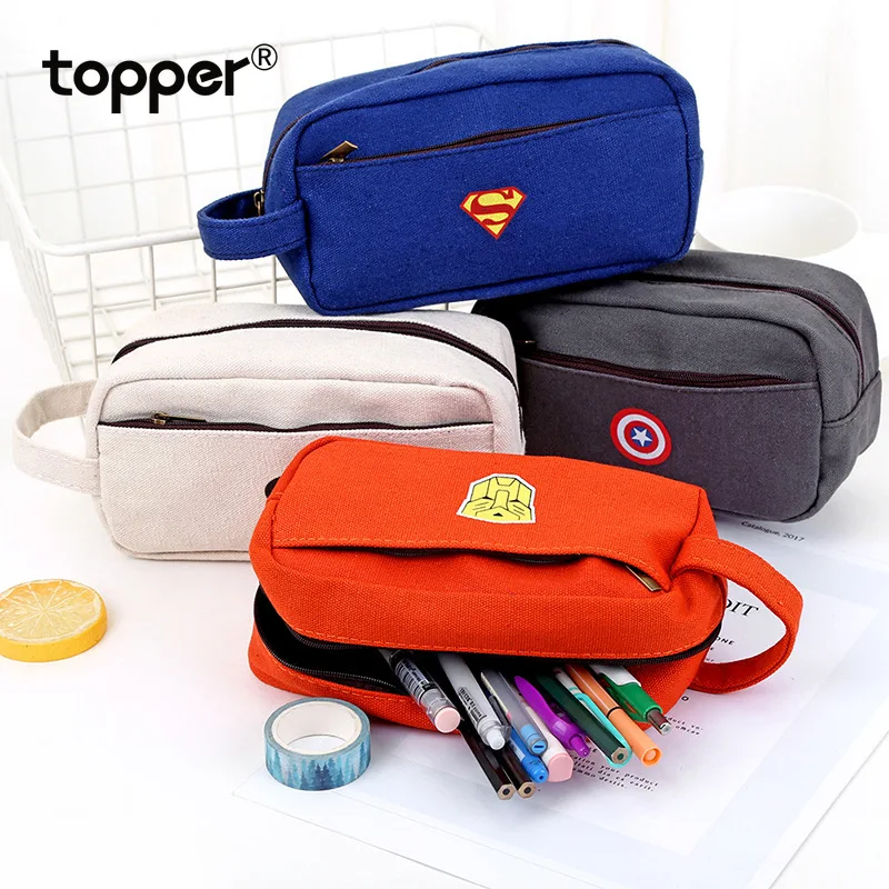 Супергерой Холст Карандаш Чехол творческая большая емкость сторона открытая