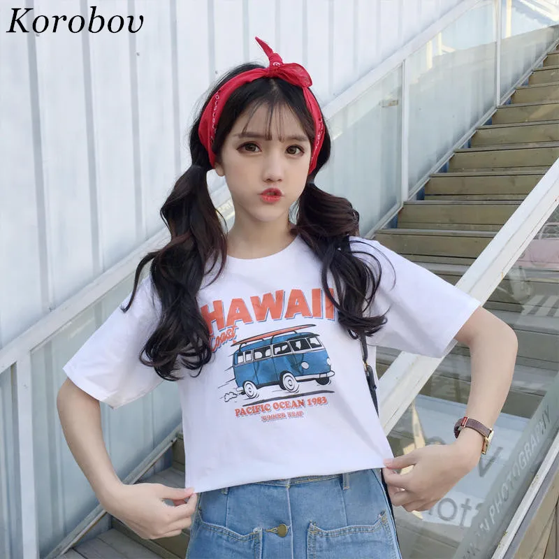 Коробова в Корейском стиле футболка с мультяшным принтом Футболка 2018 летние