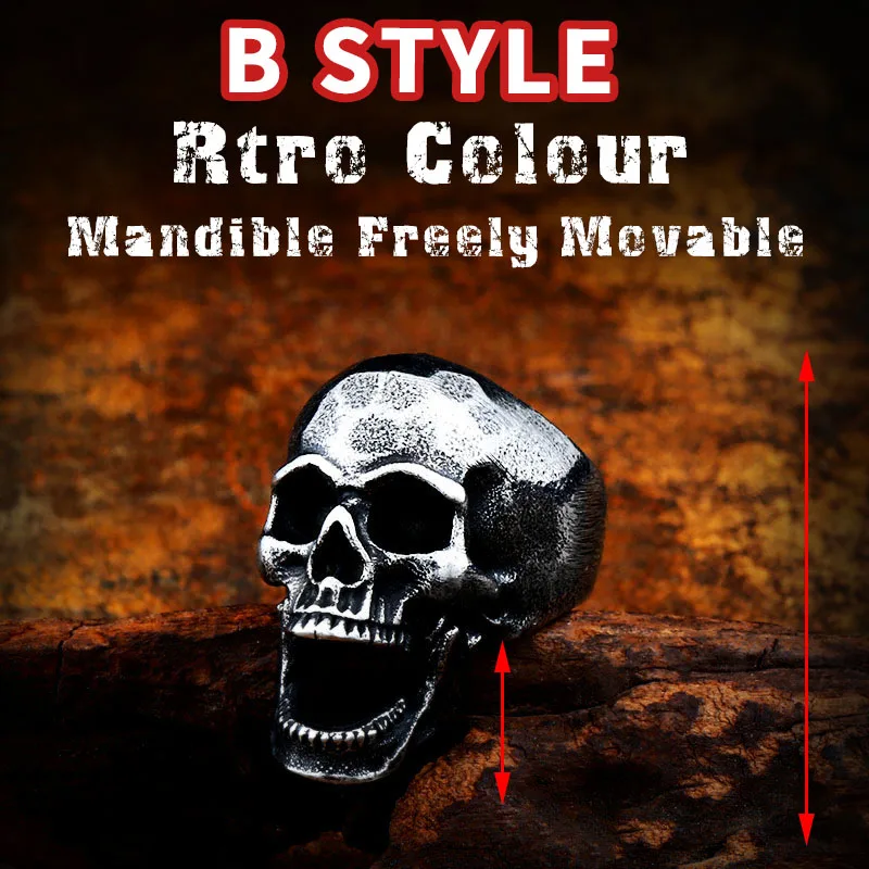 B STYLE retro Байер 316L нержавеющая сталь панк череп душа лидер Новое поступление рот может быть перемещен три стиля кольцо Мужская мода ювелирные изделия LR592 - Цвет основного камня: B STYLE retro