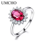Женское Обручальное Кольцо UMCHO из настоящего серебра 925 пробы с красным драгоценным камнем и Рубином, вечерние ювелирные украшения принцессы Дианы