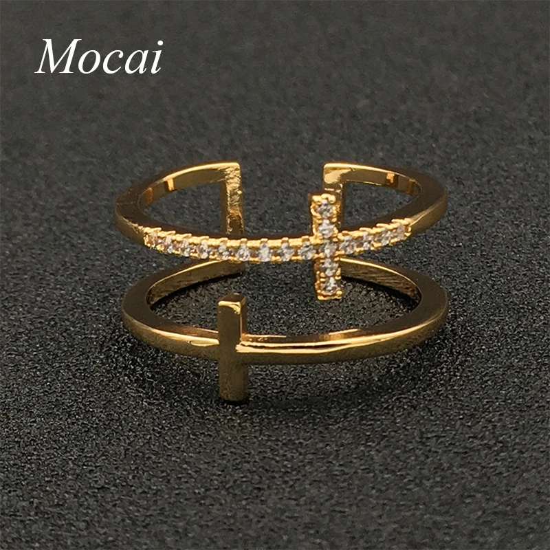 Mochai Adjustable Simple CZ Cross Ring Holder Mocai Brand Design Vintage Female Friendship Lord of Rings Silver Jewelry ZK30 | Украшения и