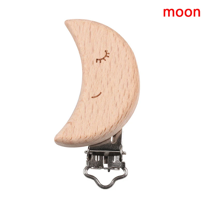 Moon 1 шт. деревянная забавная Соска-пустышка, клипсы для самостоятельного ухода за ребенком, цепочка для прорезывателя, милый узор, соска-пустышка, держатель, звезда, автомобиль, медведь, кошка - Цвет: Moon