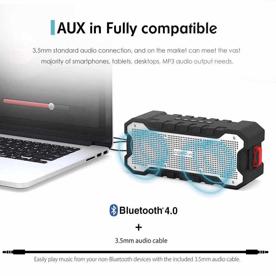 Колонка Bluetooth CRDC для использования на открытом воздухе, портативная, беспроводная, водонепроницаемая, с улучшенными басами, двумя драйверами мощностью 5 Вт каждый, поддержкой A2DP и временем автономной работы до 30 часов.