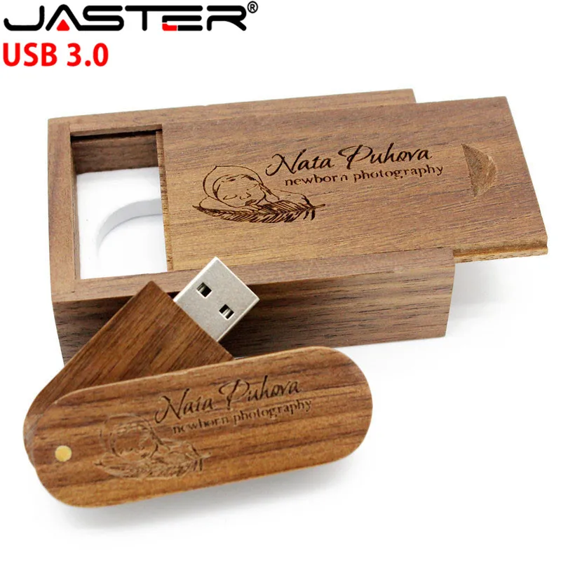 JASTER USB 3 0 Логотип Настраиваемый вращающийся деревянный usb + коробка флеш
