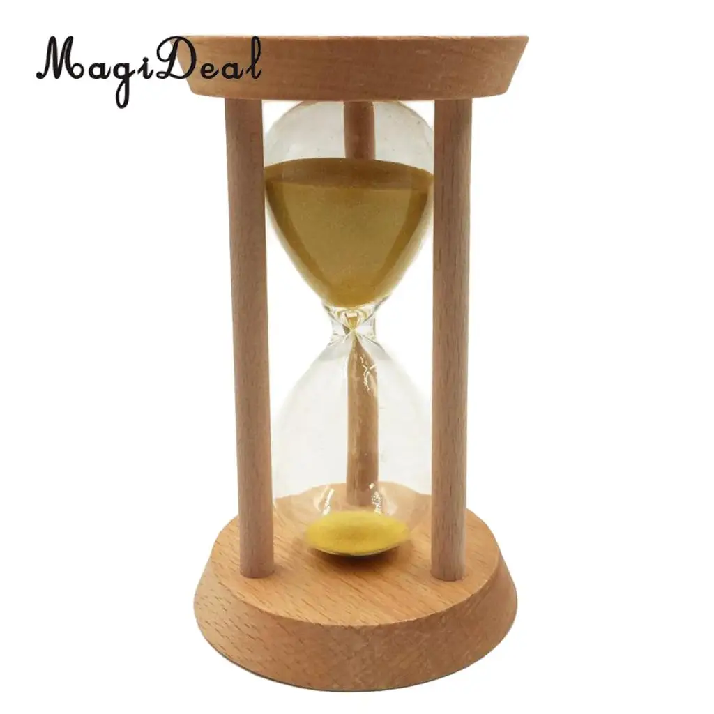 Round Shape Sand Glass Hourglass 15 Mins Oblique Wood Timer Kitchen Cooking Utensils Home Desk Bookshelf Decoration Yellow | Дом и сад