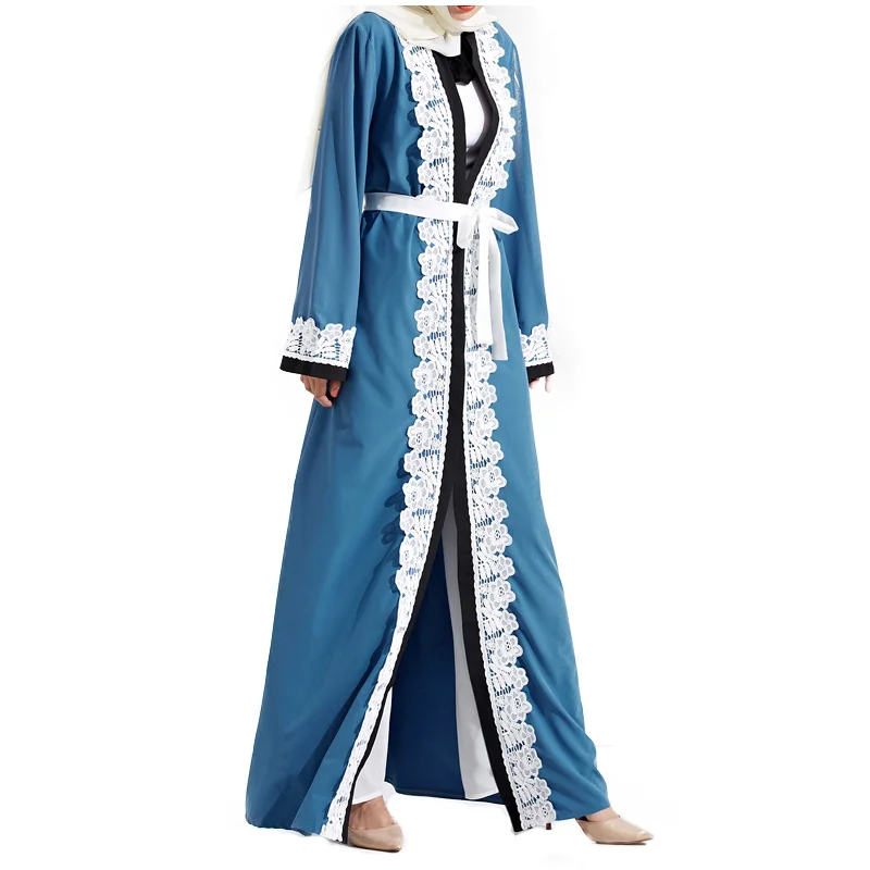 FS модные Для женщин синий Кружево халат мусульмане турецкий Абаи Кафтан