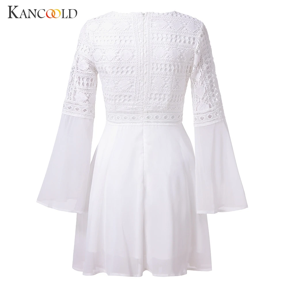 

KANCOOLD Dress Women Lace tassel Long Sleeve Party A-Line Mini Dress Bandage V-Neck Empire fashion new Dress women 2019JAN25