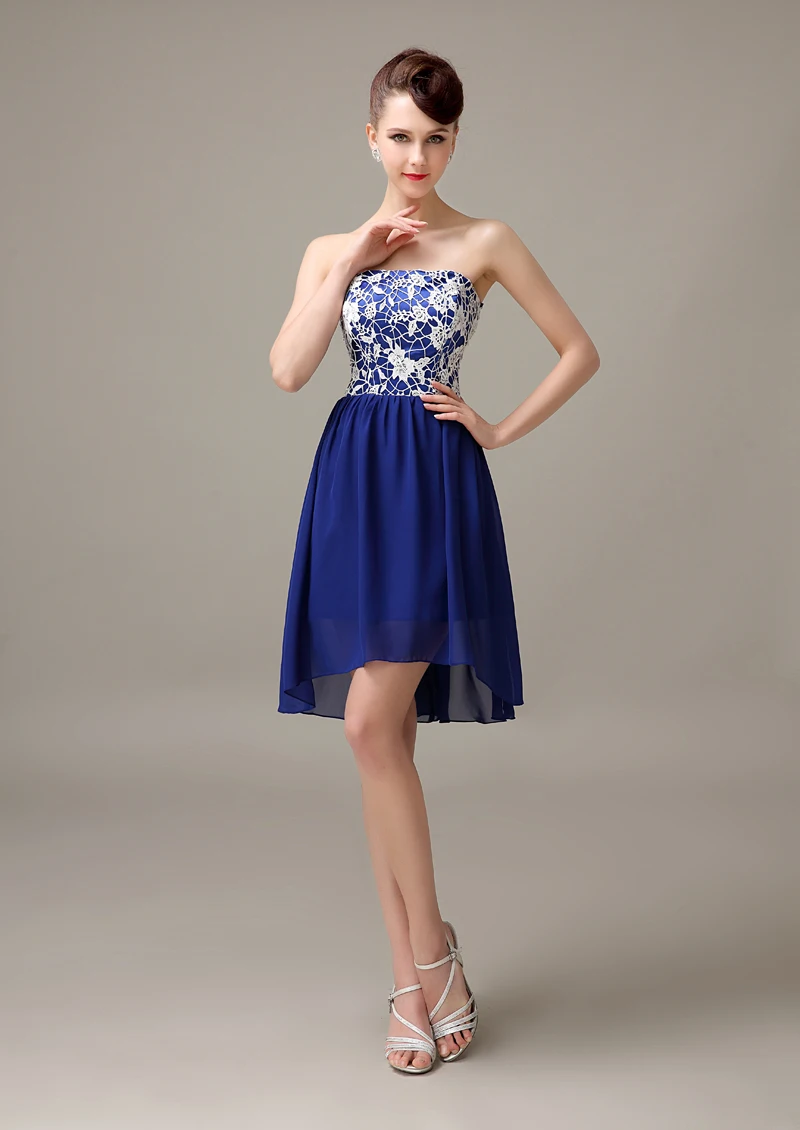 Королевский синий без бретелек шифон короткие дешевые кружева скидка лучшие