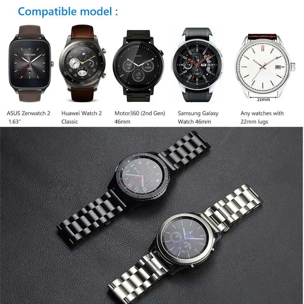 Металлический ремешок для samsung Шестерни S3 Frontier/Galaxy watch 46mm band умные часы браслет 22 мм Нержавеющая сталь ремешок ремень S, M, L, 3 46