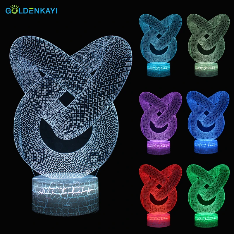3D абстрактные двойные кольца LED оригинальность USB ночные светильники атмосфера