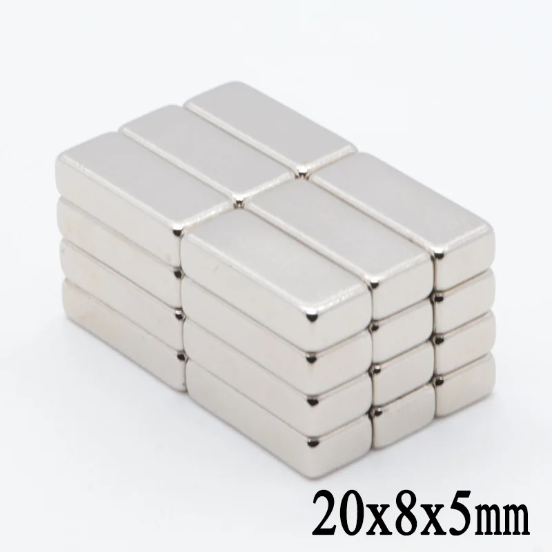 50шт. 20x8x5 супер мощных сильнодействующих редкоземельных блочных магнитов NdFeB размером 20x8x5мм, магниты нейодима N35 20*8*5мм 20*8*5 включенные.