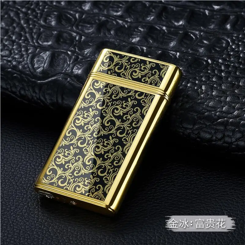 Новинка, двойная дуговая зажигательная зажигалка, usb зарядка, импульсная зажигалка, ультратонкая металлическая ветрозащитная электронная зажигалка