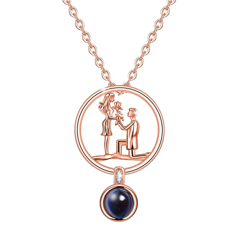 Angel Caller 925 Sterling Silver 100 Languages I Love You Necklace Projective Sparkly Pendant Romantic Love Memory Jewelry Gift - Цвет камня: 006-MG