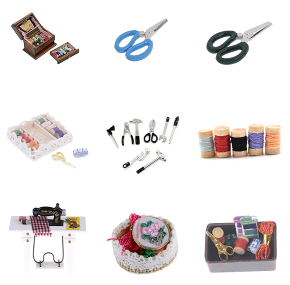 

Kids Dollhouse Decor 1:12 Miniature Vintage Sewing Box with Needle Scissors Kit Dollhouse Decoration Accessories Furniture Toys