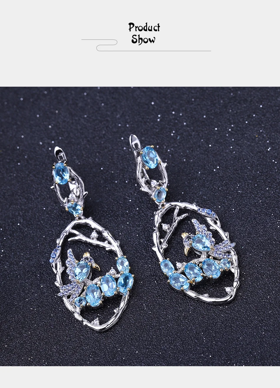 GEM'S BALLET 7.13Ct натуральный Швейцарский Голубой Топаз Серьги хорошее ювелирное изделие 925 пробы серебро ручной работы серьги-капли в форме птицы для женщин