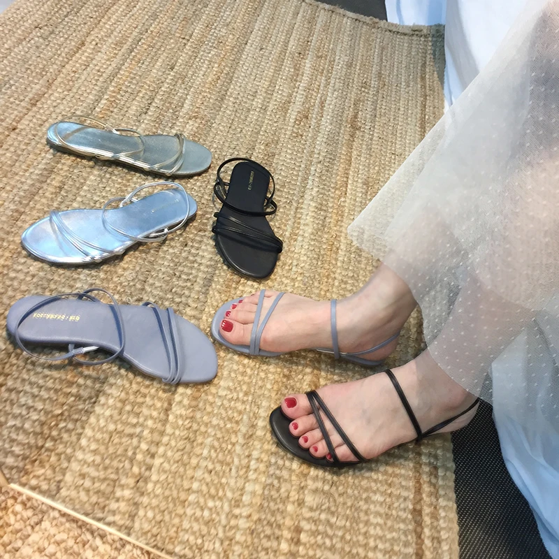Пляжные туфли для отдыха женские сандалии на плоской подошве летние slingback вырез
