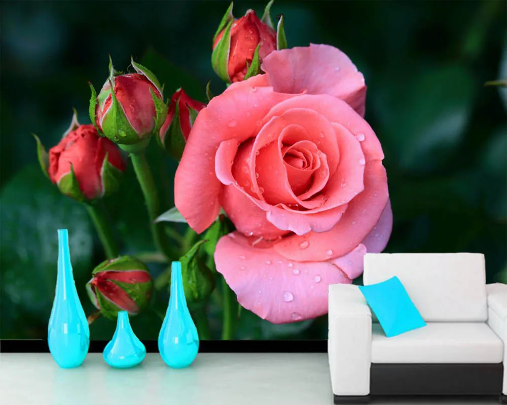 papel de parede Roses Pink color Flowers photo 3d wallpaper living room bar TV sofa wall bedroom kitchen papers home decor | Обустройство