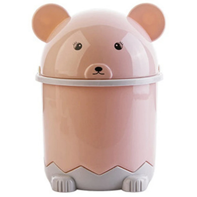 Pink Creative Cute Desktop Trash Desktop With Lid Small Paper Basket Mini Flip Plastic Trash Can - Цвет: Pink